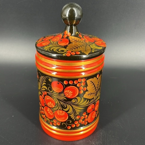 Russian Folk Art Painted Wood Lidded Canister - Picture 3 of 11
